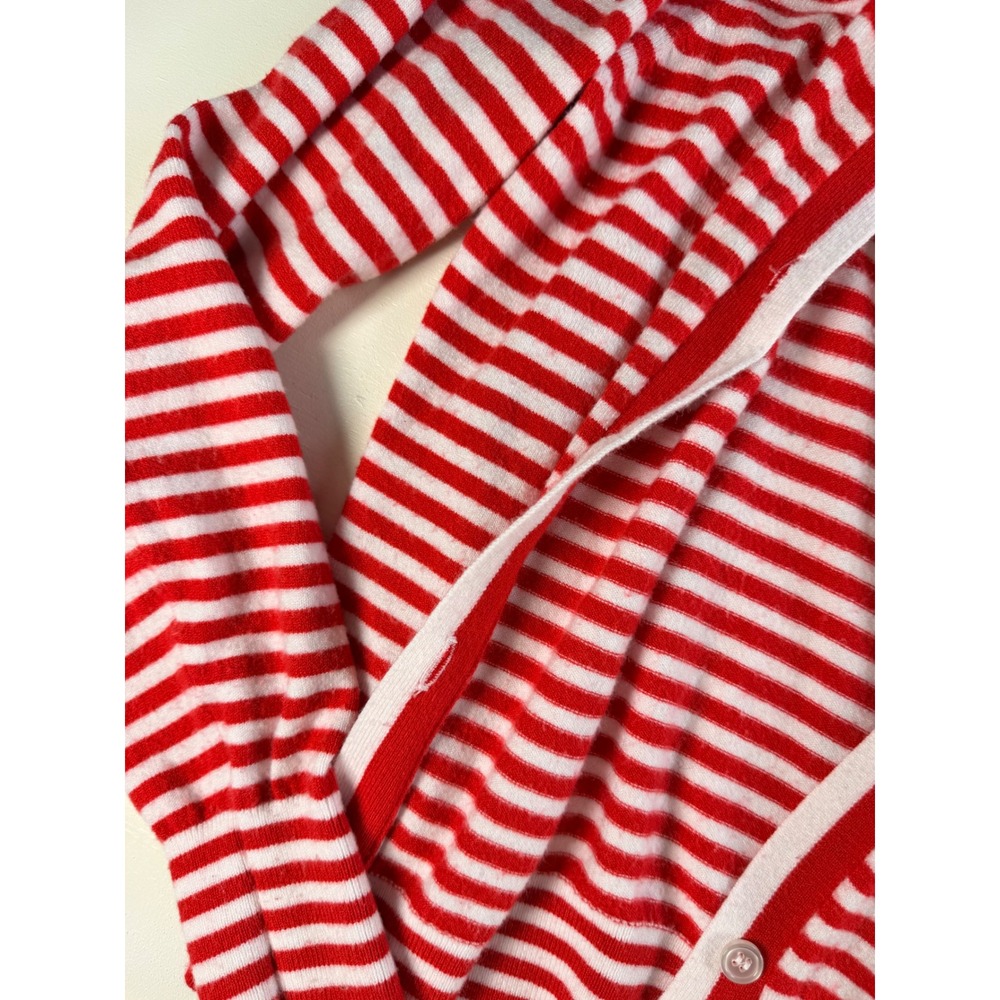 Cardigan Women S Red Striped Y2K Preppy Crew Neck Button Front Sweater - Picture 5 of 7